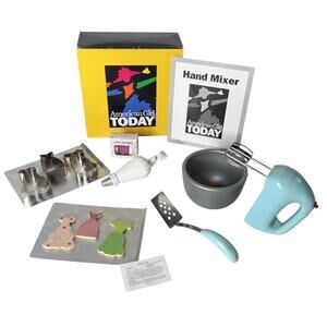 American Girl Baking Accessories I Mixer Works Bowl Cookies Cutters Spatula Box!